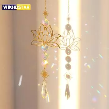 1 шт., подвеска-украшение в виде цветного кристалла Suncatcher Gardening Crafts Golden Lotus AB