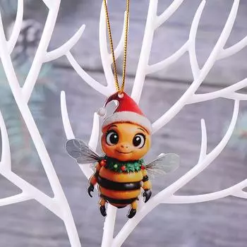 1 шт., подвеска в виде 2D милой акриловой рождественской шапки, маленькая пчелка, автомобильный брелок, аксессуары, украшения для автомобиля, подвески, украшения