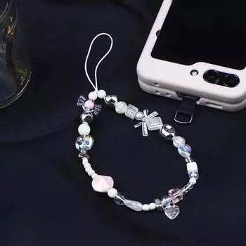 1 шт., подвеска в виде банта с бусинами, ремешок для телефона, цепочка, шнурок, женская бижутерия, держатель для телефона в виде бабочки, бусины, подвеска, украшение