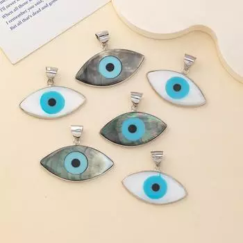1 шт., подвеска в виде глаза дьявола из натуральной ракушки, в западном стиле для женщин и мужчин, подвески для ожерелья, брелока, подвесных украшений, аксессуаров для ювелирного ремесла 1Pc/43x22mm