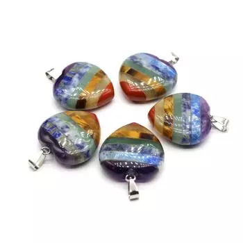 1 шт., подвеска в виде сердца из натурального камня в стиле бохо, аура целебные драгоценные камни пэчворк подвески для женщин своими руками ожерелье брелок подвесные декоративные аксессуары 3030 мм 1Pc/30x30mm разноцветный