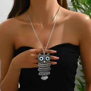 1 шт. Подвеска в виде совы, длинное ожерелье, цепочка для свитера для женщин и мужчин с лунным шармом, тотемные ювелирные изделия, аксессуары, повседневная одежда, праздничный изысканный подарок на годовщину one-size