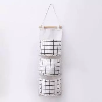 1 шт. Подвесная настенная сумка для хранения с тремя карманами, бытовая для спальни, гостиной, кухни, хлопково-льняная сумка для хранения D