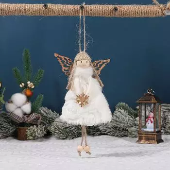 1 шт. подвесное украшение на рождественскую елку рождественская кукла-ангел с деревянными полыми крыльями новогодний подарок белый