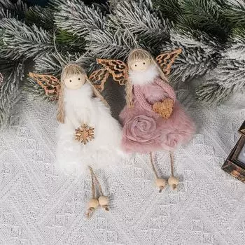 1 шт. подвесное украшение на рождественскую елку с деревянными полыми крыльями рождественская кукла-ангел белый