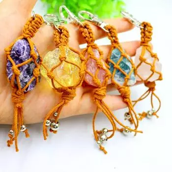 1 шт. подвесной модный кулон для автомобиля в винтажном стиле, сумка-сетка INS, плетеный брелок с кристаллами и кисточками, натуральный кристалл