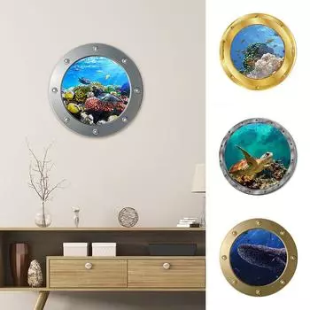 1 шт. подводная лодка, окно, стиральная машина, акула, черепаха, ванная комната, подводные наклейки, настенная наклейка, водонепроницаемая 3D-украшение, ПВХ A
