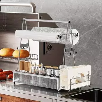 1 шт., полка для инструментов для барбекю на открытом воздухе, стойка для приправ, стойка для гриля, приправа, посуда для пикника, полка для барбекю с держателем бумажных полотенец чёрный