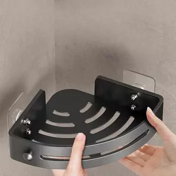 1 шт. Полка для ванной комнаты, стойка для шампуня, алюминиевый сплав, органайзер для хранения косметики, аксессуары для душа, настенная угловая полка без сверла чёрный
