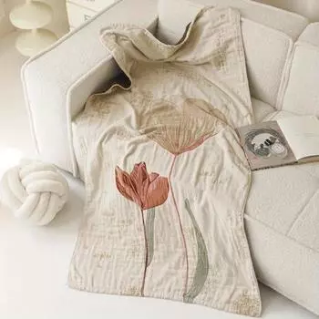 1 шт. Полноцветное марлевое банное полотенце, шаль, одеяло, марлевое одеяло для сна с цветочным натуральным узором, мочалки 75*150cm