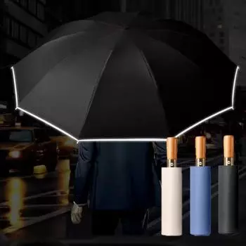 1 шт. Полностью автоматический зонт с деревянной ручкой для дождя, тройной, солнцезащитный и ветроустойчивый, 98 см, 10 костей, обратное складывание