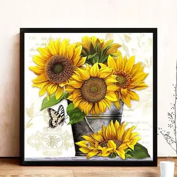 1 шт. Полные кристальные алмазные картины для детей Цветок Подсолнух 5D DIY Наборы для вышивки крестом Абстрактная алмазная мозаика Искусство Домашний декор(Без рамки) 30*30cm/11.8*11.8in