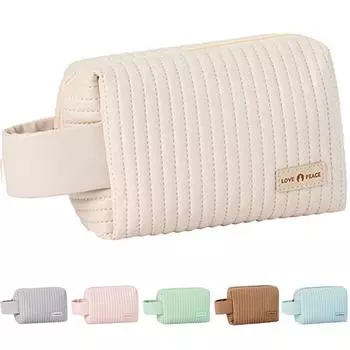 1 шт., полосатая косметичка из искусственной кожи для женщин, портативная косметичка для хранения, дорожные водонепроницаемые косметички, женская косметич... коричневый