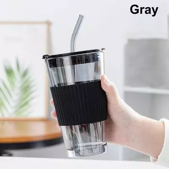 1 шт. полосатая стеклянная чашка прозрачные стаканы с крышкой и соломинкой кружка для льда кофе чашка для чая стакан для сока стакан для молока вода стакан посуда для напитков серый
