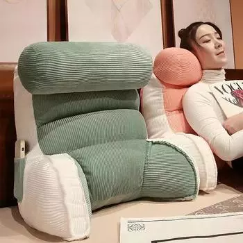 1 шт. полосатая вельветовая прикроватная подушка спинка съемная и моющаяся поясничная поддержка подушка диван татами для гостиной в общежитии 50X45cm зелёный