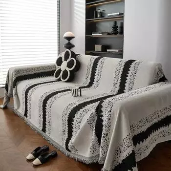 1 шт. Полосатое полотенце для дивана из шенилловой ткани, всесезонные универсальные чехлы для дивана, двухсторонняя тканевая подкладка с защитой от царапин от кошек 1seat 180x130cm хаки