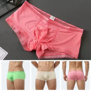 1 шт., полупрозрачное нижнее белье большого размера, трусы-боксеры, кружевные мужские дышащие шорты из ледяного шелка M