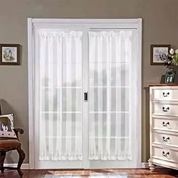 1 шт. Полузатемняющая французская штора для входной двери, оконная отделка для гостиной, карманы для штанг, полупрозрачные шторы для спальни 25x40in(64x102cm) белый