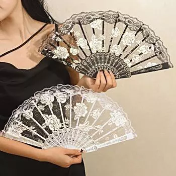 1 шт. полый эстетический складной веер модный веер классический розовый кружевной однотонный реквизит для выступлений зелёный