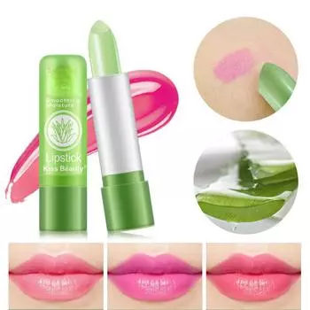 1 шт. помада алоэ вера, меняющая цвет губная помада, увлажняющая водостойкая, против сухости и растрескивания, меняющая температуру губная помада 3.5g