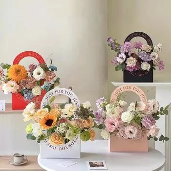 1 шт. Портативная цветочная корзина, упаковка для роз, подарочная коробка для свадьбы, дня рождения, рождественской вечеринки, букета цветов, декора чёрный