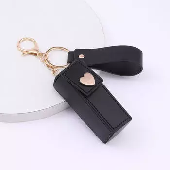 1 шт. Портативный кожаный органайзер для губной помады, брелок для ключей для женщин, дорожный футляр для хранения косметики One Size чёрный
