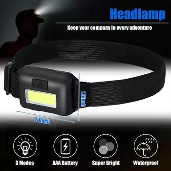 1 шт. портативный мини COB светодиодный налобный фонарь 3 режима водонепроницаемый фонарик для кемпинга на открытом воздухе чёрный