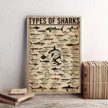 1 шт. Постер на холсте, винтажное искусство, тип картины на холсте с изображением акулы, идеальный подарок для спальни, гостиной, прихожей, настенное искусство, настенное украшение, без рамы 20x30cm