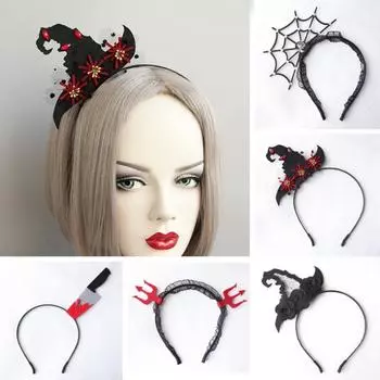 1 шт. повязка на голову на Хэллоуин, повязка на голову, пряжка для волос, паутина, головной убор, нарядная шляпа ведьмы-трезубца Size