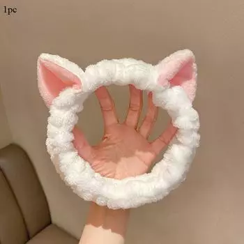 1 шт. Повязка на голову с кошачьими ушками из кораллового флиса для женщин, милые мягкие повязки для волос, тюрбаны для умывания лица и макияжа, повязка-бандана, аксессуары для волос для девочек