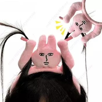 1 шт. повязки на голову, новая повязка для волос с розовым кроликом, необычная забавная плюшевая повязка на голову с челкой, милые украшения для фото, ленты для волос, головной убор