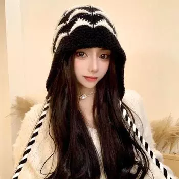 1 шт., повседневная вязаная крючком шапка с завязками для ушей, теплая вязаная шапка контрастного цвета