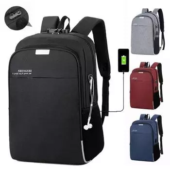 1 шт., повседневный рюкзак с зарядкой через USB, многофункциональная противовзломная сумка с деловым принтом, мужская и женская школьная сумка, прочные компьютерные сумки большой вместимости чёрный