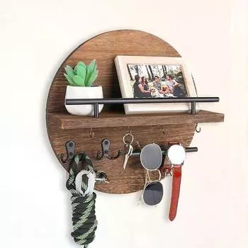 1 шт., практичный держатель для ключей для украшения входа, карбонизированные цветные деревянные крючки, ретро-стиль, круглая стойка для хранения, настенная светло-коричневого