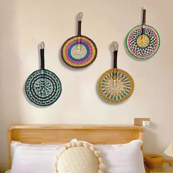 1 шт. практичный веер-подвеска для гостиной, спальни, фоновое украшение, красочный декоративный веер, ручная работа, водоросли, плетеные