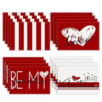 1 шт. Праздничные принадлежности ко Дню святого Валентина, льняные материалы, вечерние принадлежности, красная подставка под приборы, изоляционная прокладка, узор с надписью «Любовь»