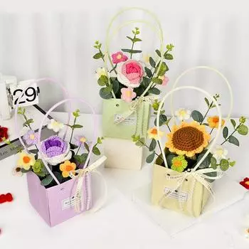 1 шт. праздничный подарок, шерстяной подарок, вязаная крючком ручная цветочная корзина, креативный букет