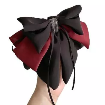 1 шт. Премиум, Тройной, Очень большой бант, Заколка для волос, Винтаж, Сатин, Затылок, Черный, Аксессуар для волос, Девочки, Универсальный, Хвост C