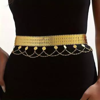 1 шт. преувеличенная золотая монета с кисточкой, дизайн поясной цепочки, медные украшения, винтажный роскошный стиль, женская поясная цепочка