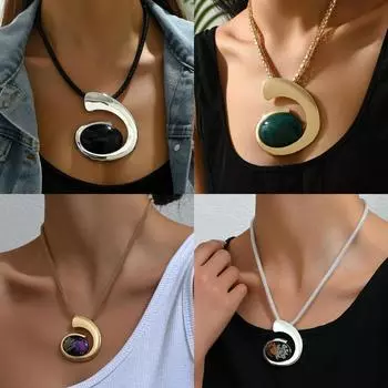 1 шт. преувеличенный геометрический дизайн, кожаная веревка, длинное ожерелье, модная простая повседневная одежда для женщин и девочек, изысканный подарок на годовщину для вечеринки Size adjustable