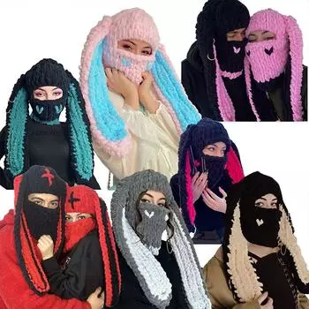 1 шт. Причудливая теплая утолщенная хип-хоп уличная одежда костюм для вечеринки крутая длинная вязаная шапка с кроличьими ушками