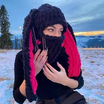 1 шт. Причудливая теплая утолщенная хип-хоп уличная одежда костюм для вечеринки крутая длинная вязаная шапка с кроличьими ушками