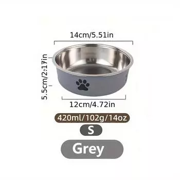 1 шт. Прочная миска для питомца из нержавеющей стали, Нескользящая, Легко моется, Милая миска для собаки с отпечатком лапы, Идеально подходит для еды и воды S 14cm серый