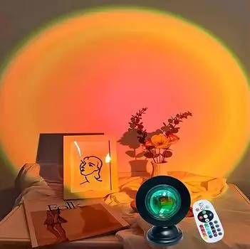 1 шт. Проектор закатного света, портативный светильник для создания домашней атмосферы, подходит для настенной фотографии в гостиной, неоновые огни 16 colors available жёлтый
