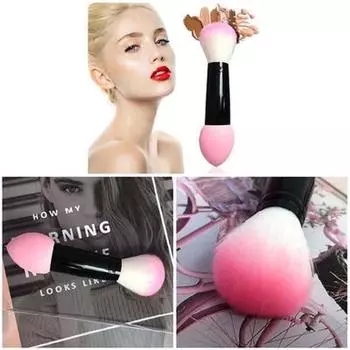 1 шт. Профессиональная кисть для румян нейлоновые кисти для макияжа две головки металлические косметические инструменты с губкой розовый