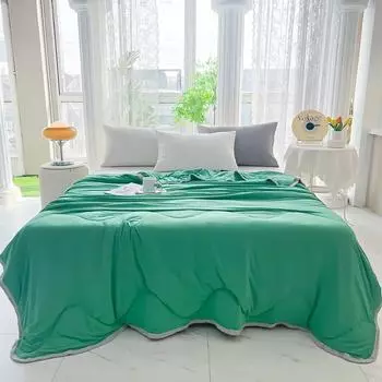 1 шт. прохладное шелковое летнее одеяло с кондиционером класса А, летнее одеяло с рисунком мороженого, однотонное одеяло, можно стирать в стиральной машине 100x150cm зелёный
