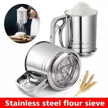 1 шт. просеиватель муки из нержавеющей стали для разрыхлителя сахара шейкер с ручным прессом дизайн мелкоячеистый просеиватель муки сито кухонный инструмент серебряный