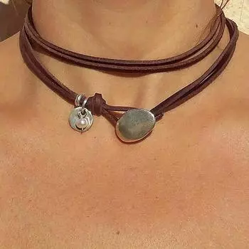 1 шт., простая круглая пластина, двухслойный кожаный шнур в стиле бохо, коричневый воротник, ожерелье для женщин, подарок на день рождения, отпуск коричневый