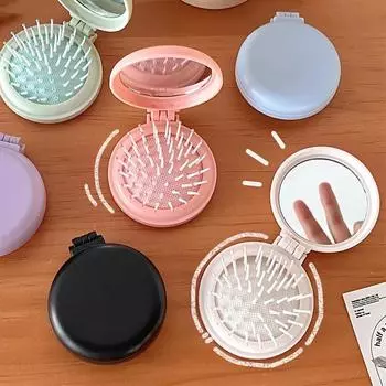 1 шт., простая щетка для волос для маленьких девочек, модная однотонная массажная расческа для волос ярких цветов с зеркалом, маленькая портативная детская щетка для волос