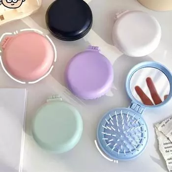 1 шт., простая щетка для волос для маленьких девочек, модная однотонная массажная расческа для волос ярких цветов с зеркалом, маленькая портативная детская щетка для волос